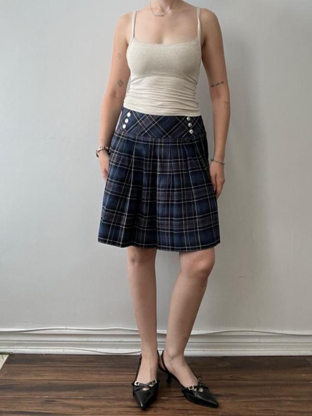 Blue Plaid Pleated Skirt